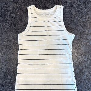 Maurices White and Dark Navy Striped Fitted Tank Top